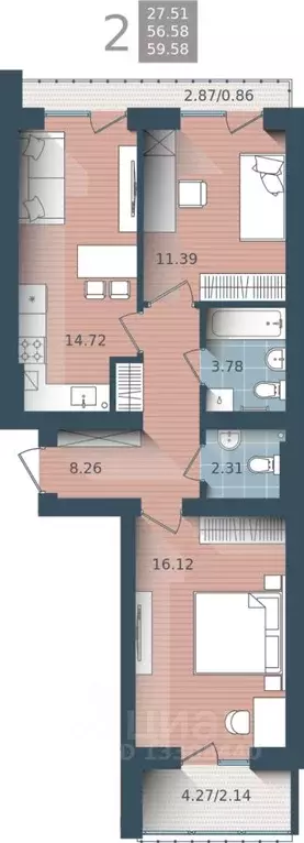 2-к кв. калининградская область, калининград ул. сержанта мишина, 81к2 . - Фото 0