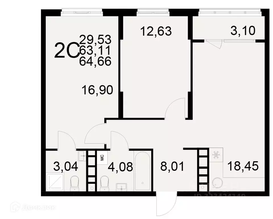 2-к кв. Рязанская область, Рязань ул. Бирюзова (64.66 м) - Фото 1