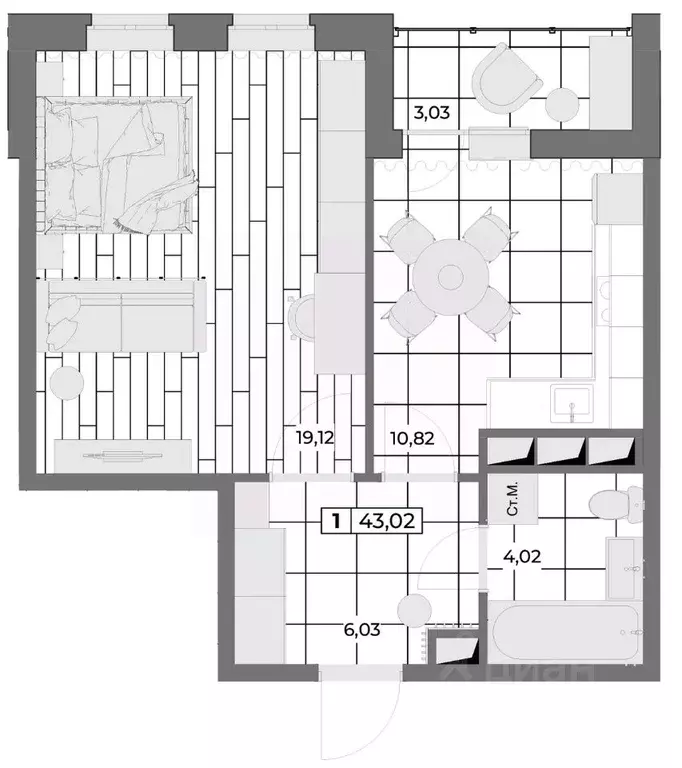 1-к кв. Орловская область, Орел Мясокомбинат мкр,  (41.51 м) - Фото 0