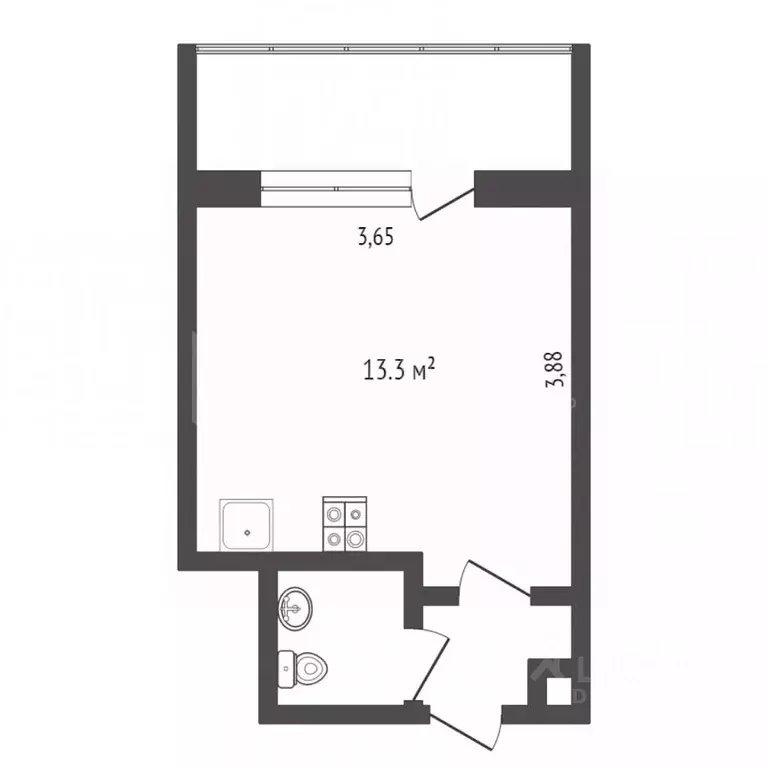 Студия Тюменская область, Тюмень ул. 30 лет Победы, 81 (21.0 м) - Фото 2
