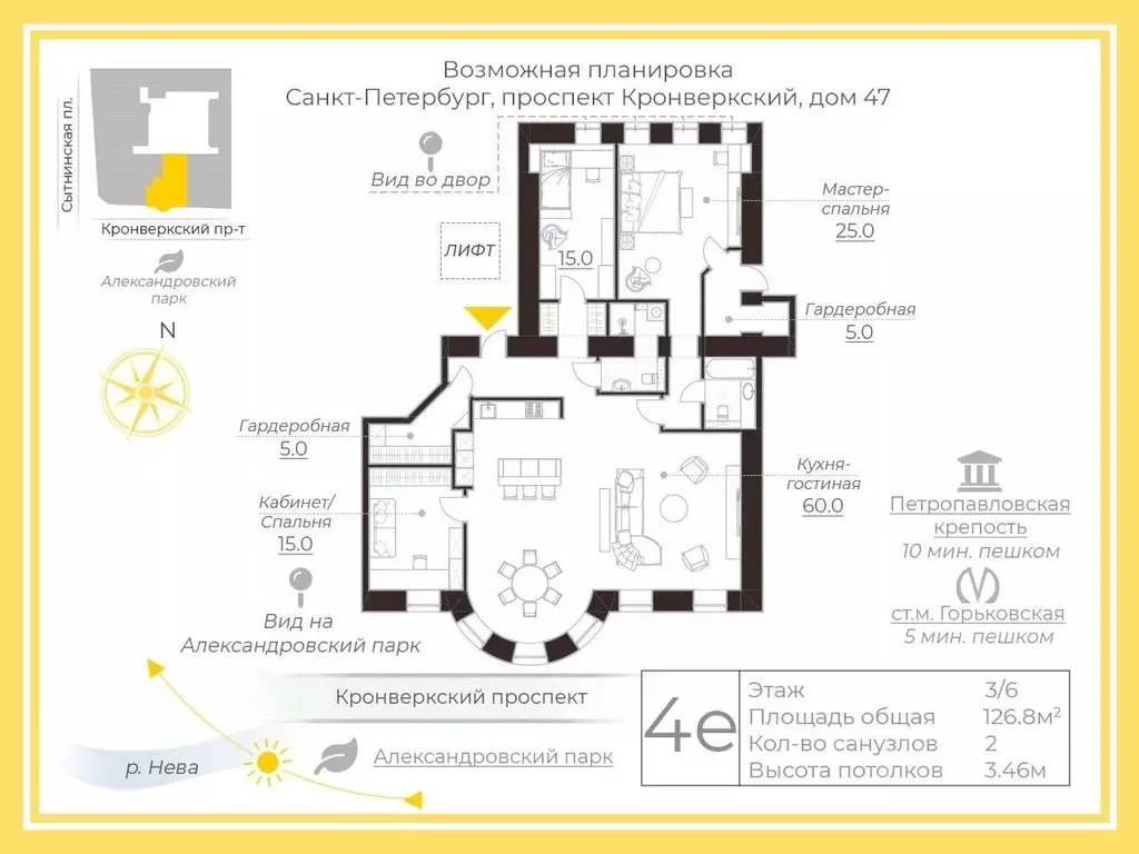 4-к кв. Санкт-Петербург Кронверкский просп., 47 (126.8 м) - Фото 1