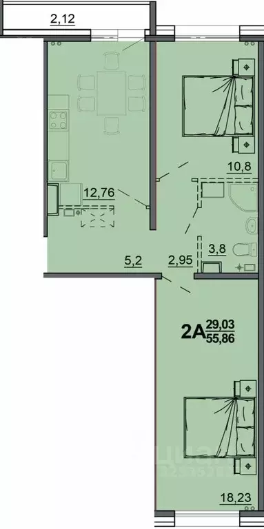2-к кв. Тверская область, Тверь Новочеркасская ул., 48 (56.58 м) - Фото 2