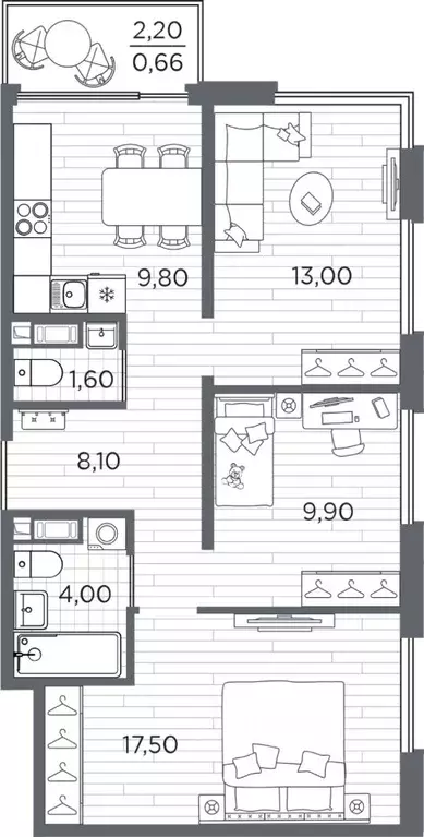 3-к кв. Санкт-Петербург Плюс Пулковский жилой комплекс (64.56 м) - Фото 1