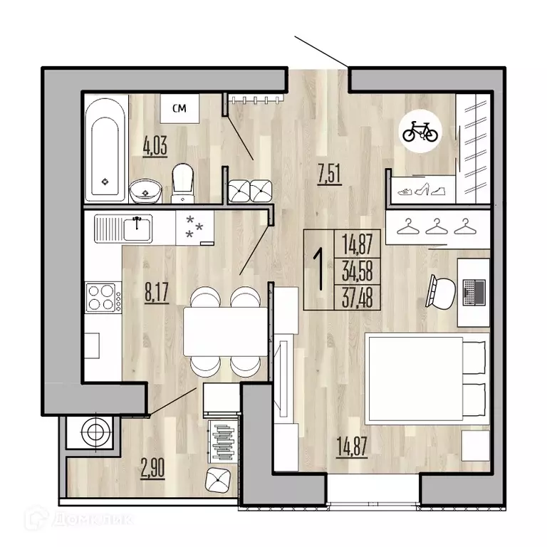 Продаётся 1-к квартира, 37.48 м - Фото 0