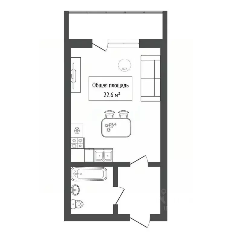 Студия Новосибирская область, Новосибирск ул. Забалуева, 90 (22.6 м) - Фото 2