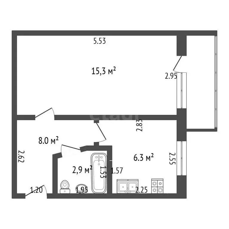 1-комнатная квартира: Саки, Интернациональная улица, 47 (29.5 м) - Фото 1