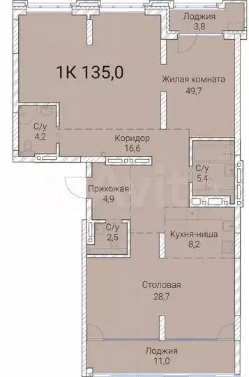 1-к. квартира, 135м, 23/25эт. - Фото 0