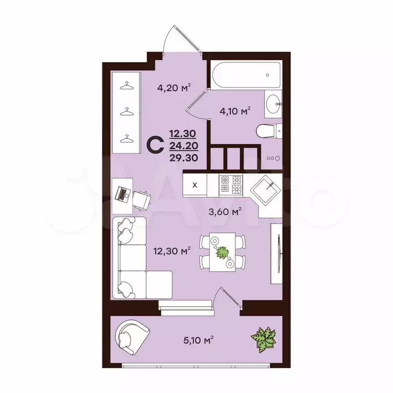 Квартира-студия, 29,3 м, 7/18 эт. - Фото 0