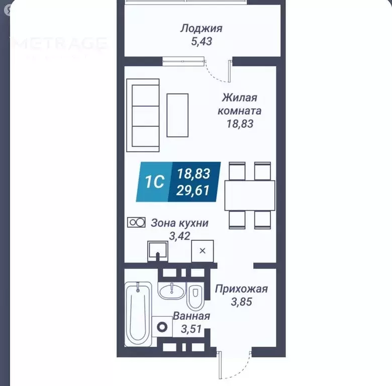 Квартира-студия: Новосибирск, улица Королёва, 19 (30 м) - Фото 1