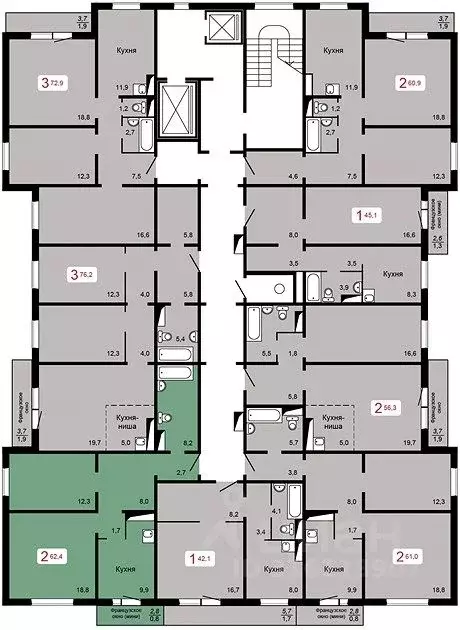 2-к кв. Красноярский край, Красноярск ул. Кутузова, 2с4 (62.4 м) - Фото 1