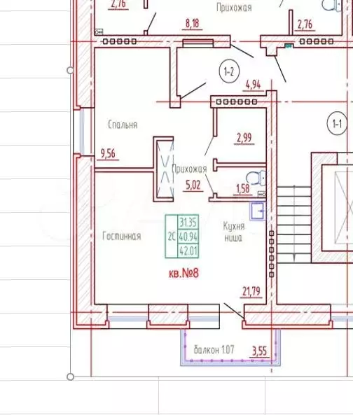 2-к. квартира, 42 м, 2/6 эт. - Фото 1