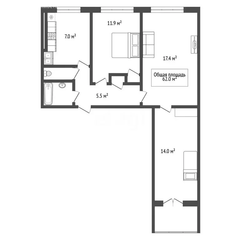 3-комнатная квартира: Новосибирск, Новосибирская улица, 24 (62 м) - Фото 1