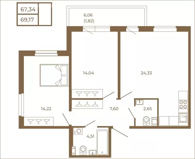 2-комнатная квартира: Сертолово, ЖК Новая История (69.17 м) - Фото 1