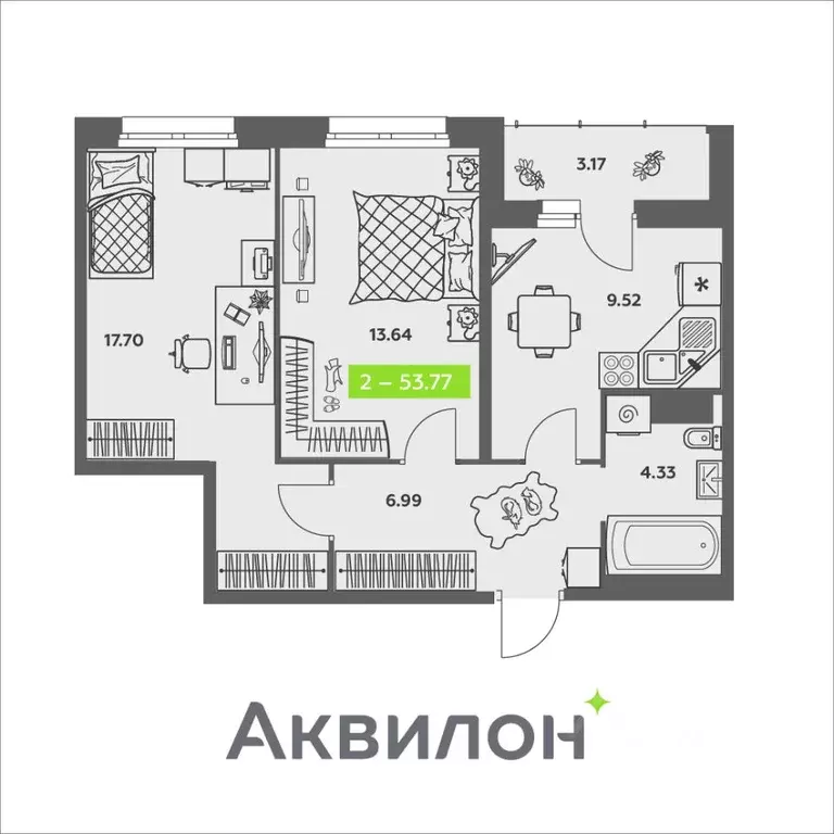 2-к кв. Архангельская область, Архангельск ул. Валявкина, 38к2 (53.77 ... - Фото 0