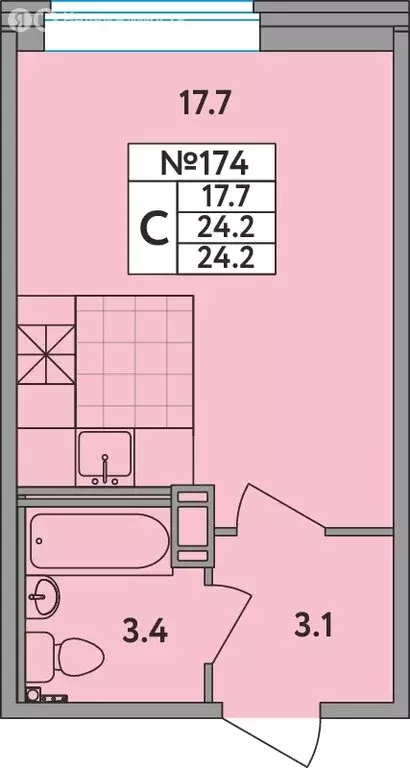Квартира-студия: Новое Девяткино, Главная улица, 2 (24.2 м) - Фото 1
