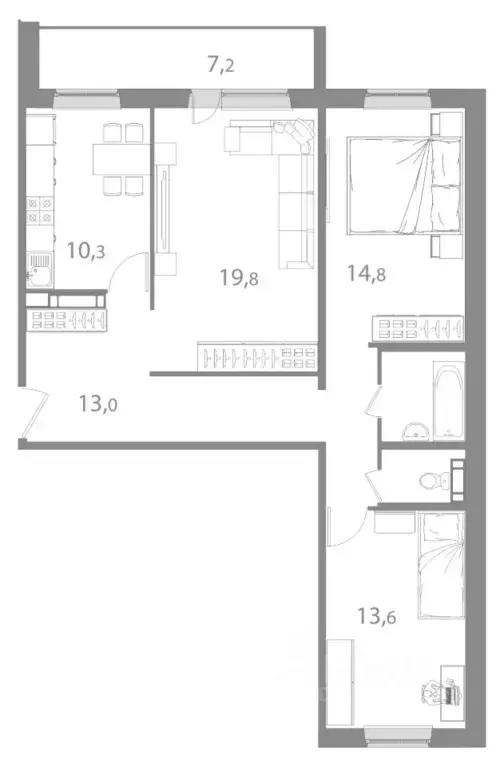 3-к кв. Томская область, Томск ул. Пришвина, 52 (80.54 м) - Фото 1