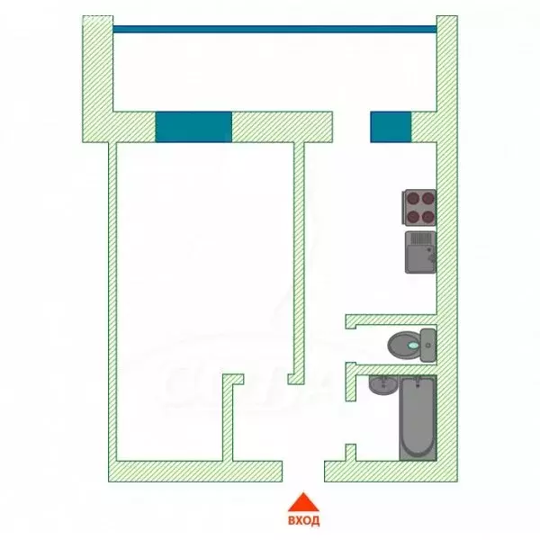 1-комнатная квартира: Тюмень, Станционная улица, 38Б (35 м) - Фото 1