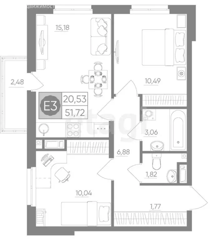2-комнатная квартира: Тула, Пряничная улица, 4 (51.72 м) - Фото 0