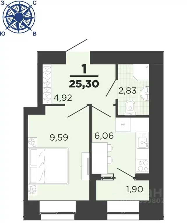 1-к кв. Рязанская область, Рязань ул. Семчинская, 8 (25.3 м) - Фото 1