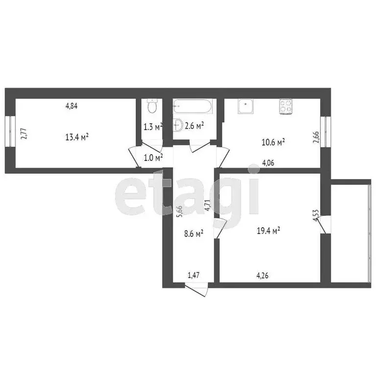 2-комнатная квартира: Миасс, улица Инструментальщиков, 1 (56.9 м) - Фото 1
