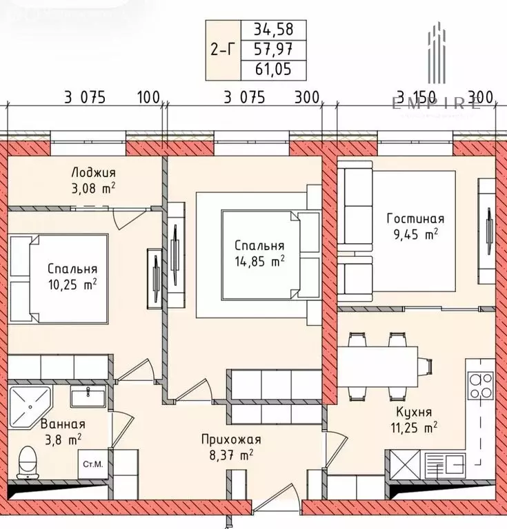 2-комнатная квартира: Грозный, улица Мамсурова, 5 (61 м) - Фото 1