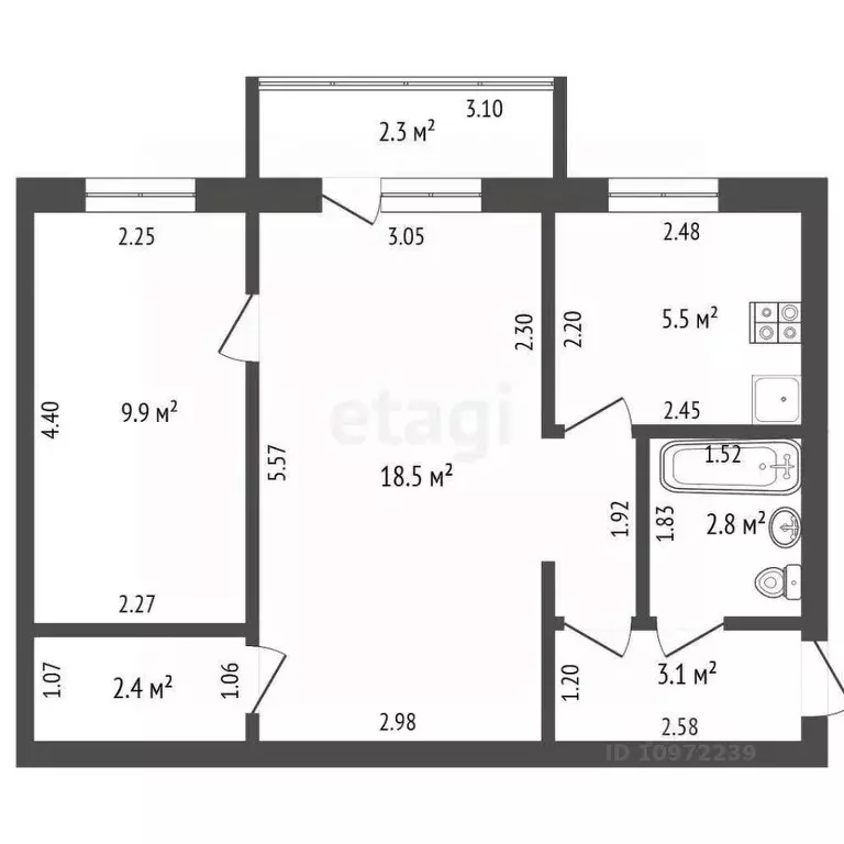 2-к кв. Башкортостан, Стерлитамак просп. Ленина, 28 (42.2 м) - Фото 1