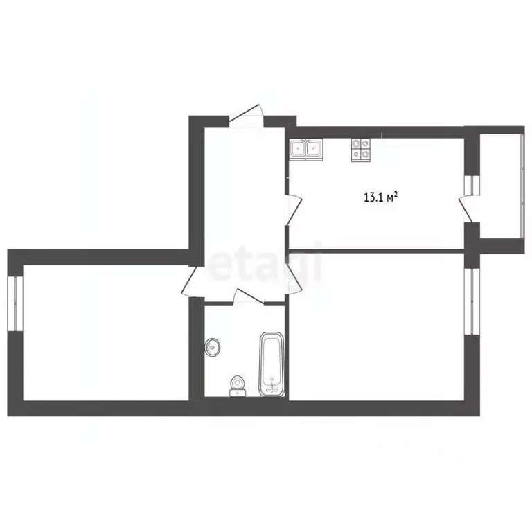 2-к кв. Калининградская область, Гурьевский муниципальный округ, пос. ... - Фото 2