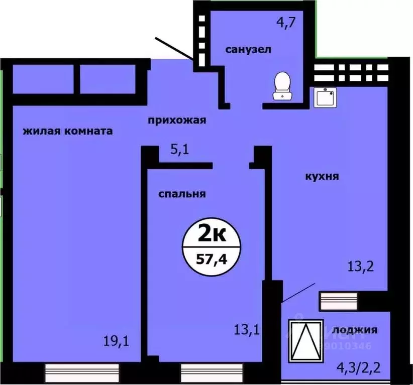 2-к кв. Красноярский край, Красноярск ул. Лесников, 55 (56.8 м) - Фото 1