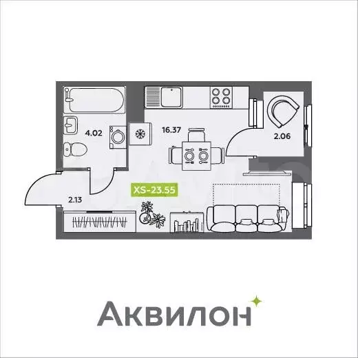 Квартира-студия, 23,6 м, 10/16 эт. - Фото 1