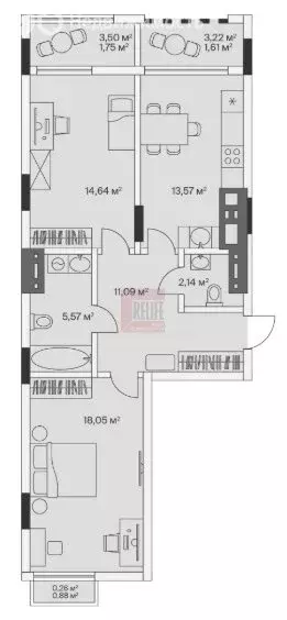 2-комнатная квартира: посёлок Малое Исаково, Первая улица, 1к4 (69.1 ... - Фото 1