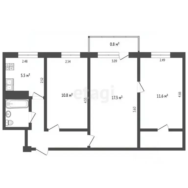 3-к кв. Псковская область, Псков Рижский просп., 48А (56.4 м) - Фото 2
