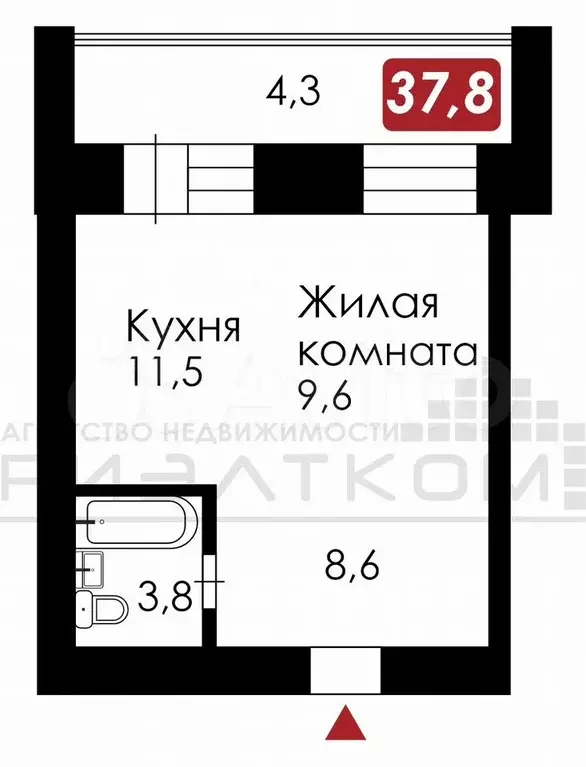 1-к. квартира, 38 м, 4/9 эт. - Фото 0