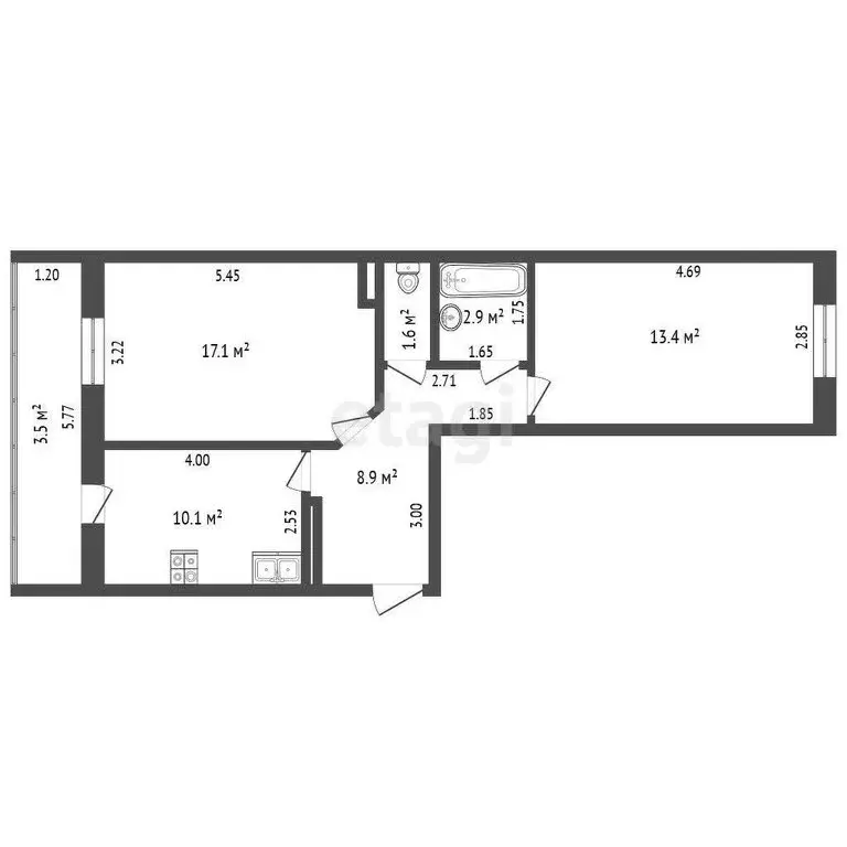 2-комнатная квартира: Альметьевск, проспект Строителей, 68 (54 м) - Фото 1
