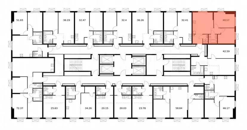 2-к. квартира, 48,6м, 30/33эт. - Фото 1