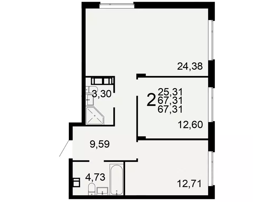 2-к кв. Тульская область, Тула Флагман жилой комплекс (67.31 м) - Фото 1