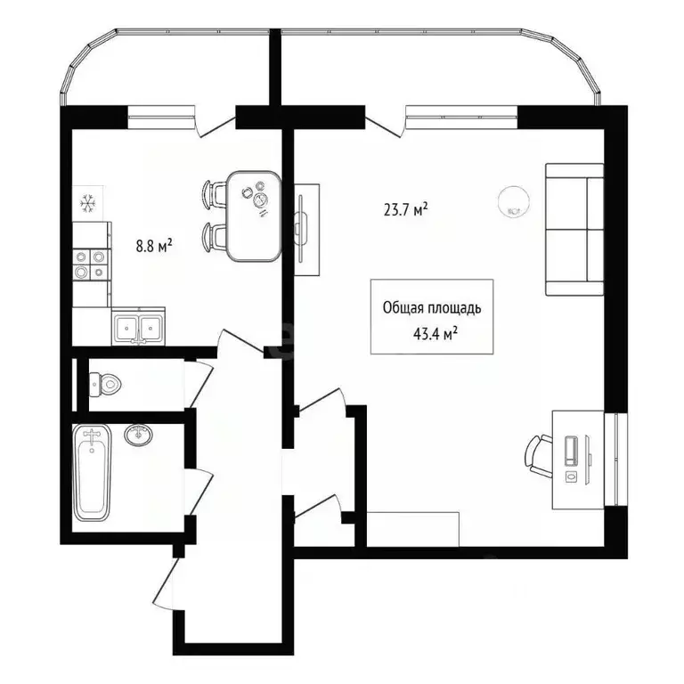 1-к кв. Новосибирская область, Новосибирск ул. Палласа, 1 (43.4 м) - Фото 0