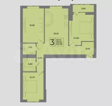 3-к. квартира, 87,1 м, 1/1 эт. - Фото 1