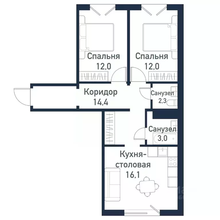 2-к кв. Челябинская область, Челябинский городской округ, пос. ... - Фото 1