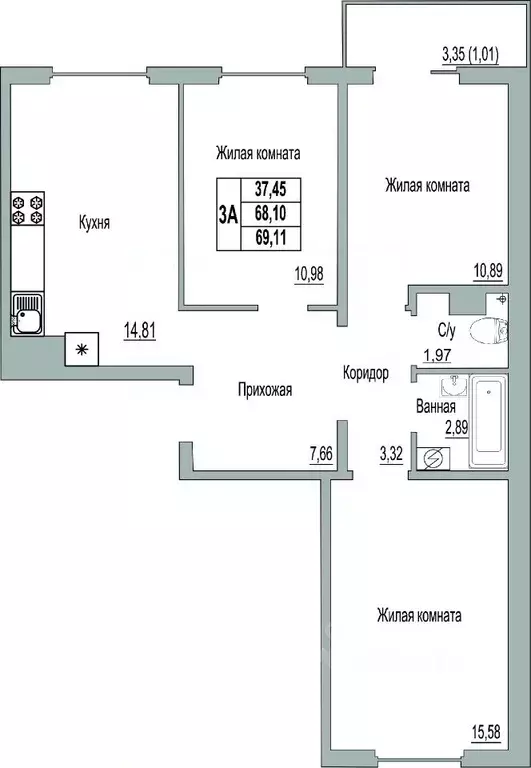 3-к кв. Псковская область, Псков Линейная ул., 89 (69.11 м) - Фото 0