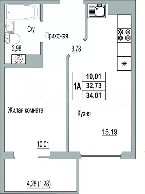 1-к. квартира, 34 м, 5/9 эт. - Фото 0