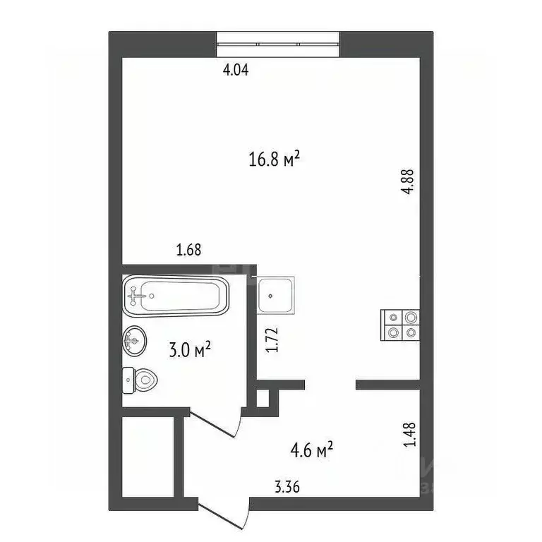 Студия Ростовская область, Ростов-на-Дону ул. Скачкова, 52 (24.4 м) - Фото 2