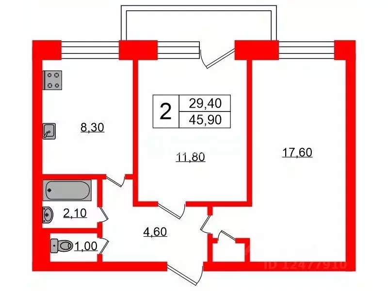 2-к кв. Санкт-Петербург ул. Стойкости, 2/11 (45.9 м) - Фото 1