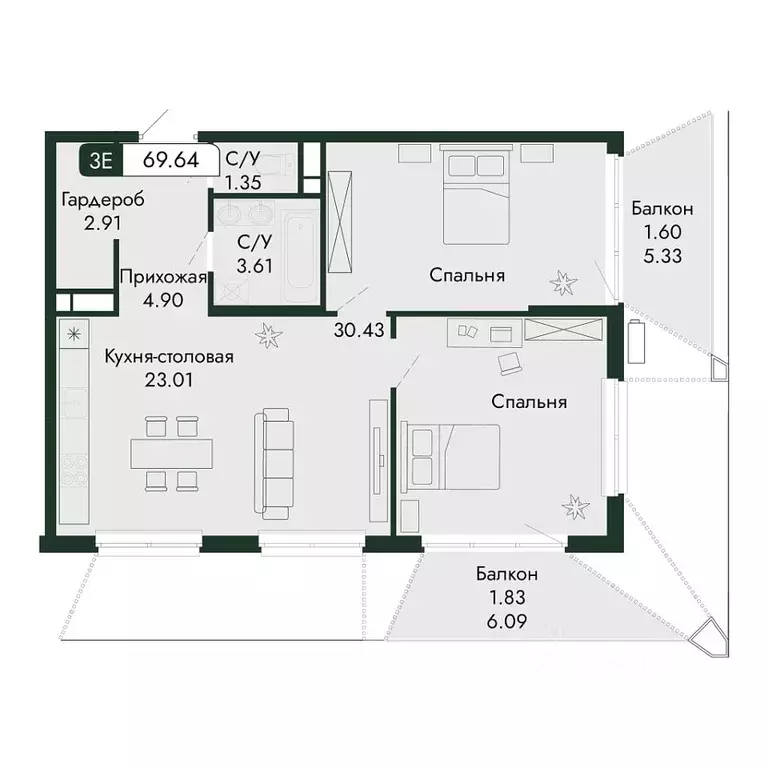 3-к кв. Крым, Алушта  (69.64 м) - Фото 1