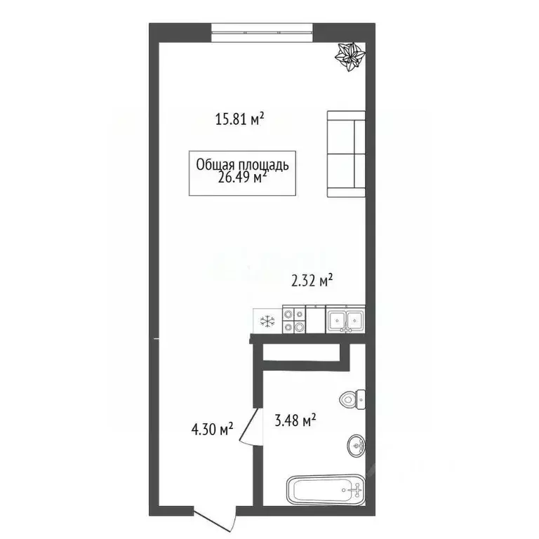 Студия Новосибирская область, Новосибирск Красный просп., 180 (27.0 м) - Фото 1