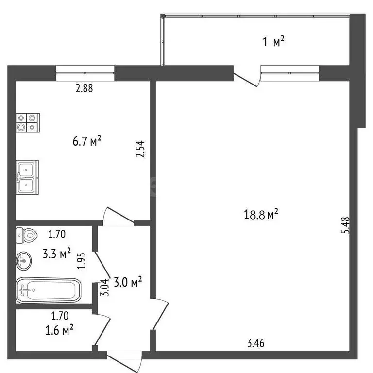 1-комнатная квартира: Штормовое, улица Ленина, 6 (33.2 м) - Фото 1