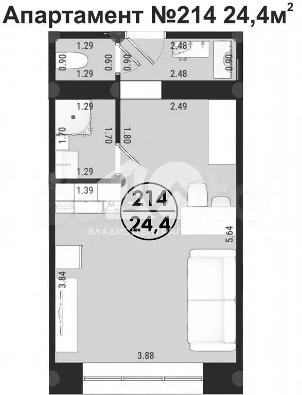 Квартира-студия, 24,4 м, 2/3 эт. - Фото 0