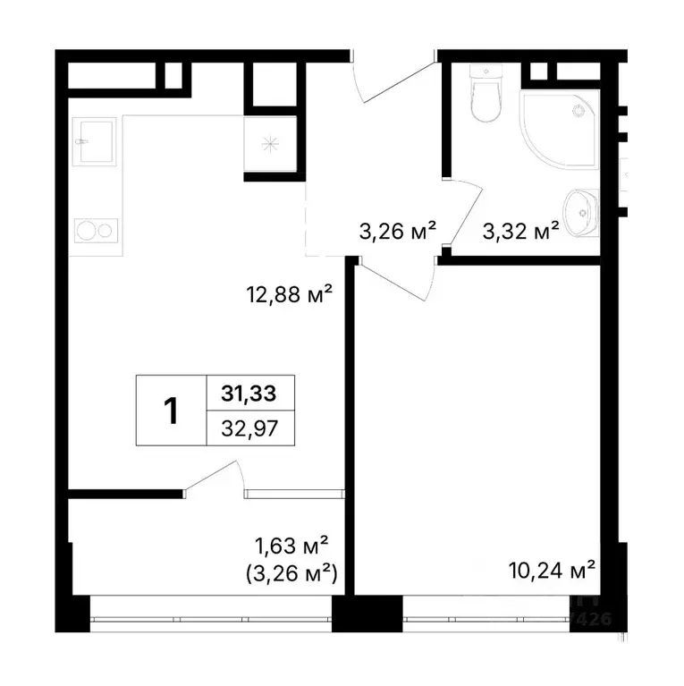 1-к кв. Крым, Щелкино Ленинский район, 2-й мкр,  (32.97 м) - Фото 1