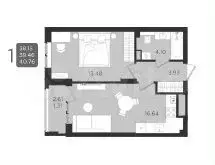 1-к. квартира, 39,5 м, 1/9 эт. - Фото 1