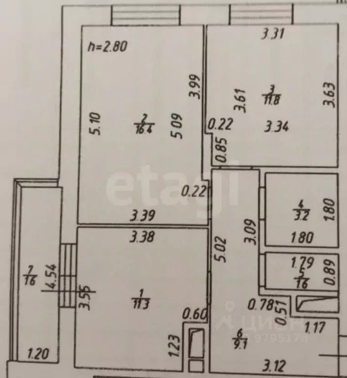 2-к кв. Татарстан, Казань ул. Сабан, 5Б (53.4 м) - Фото 2