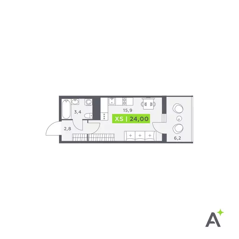 Квартира-студия: Кудрово, Солнечная улица, 4 (24 м) - Фото 1